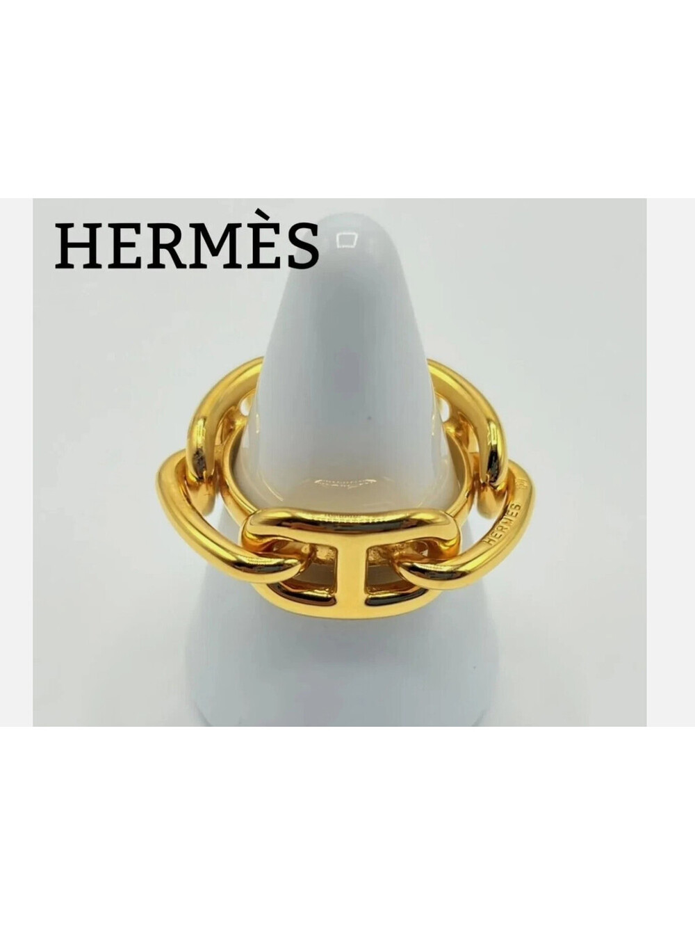 Near Mint Unused HERMES Regate Chaine D'ancre Scarf Ring GP Gold Tone